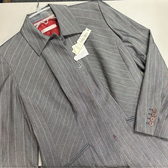 Nicola Made in Italy Blazer Suit Jacket Sports Coat Gray Pinstripe Red Lined NWT - Picture 1 of 8